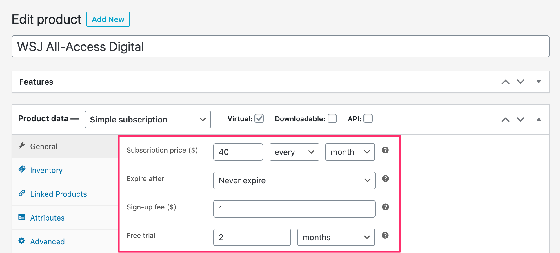 WooCommerce Subscriptions sign-up fee and free trials