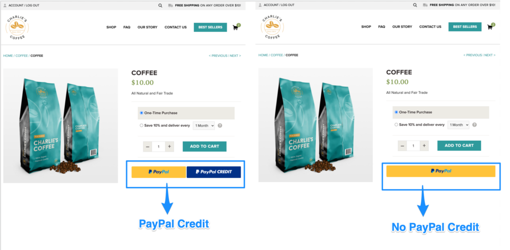 WooCommerce PayPal Product Page Button Settings Credit vs. No Credit