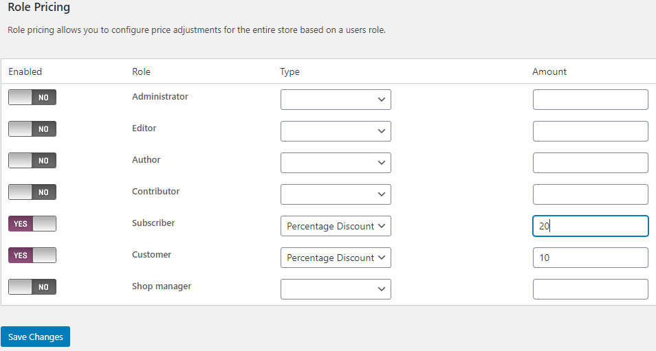 Role pricing backend