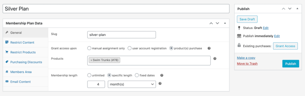 woocommerce membership plan data