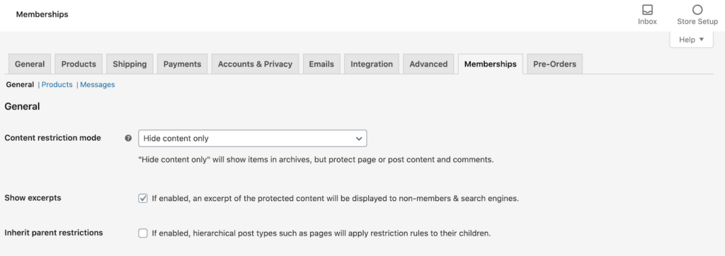 woocommerce membership settings