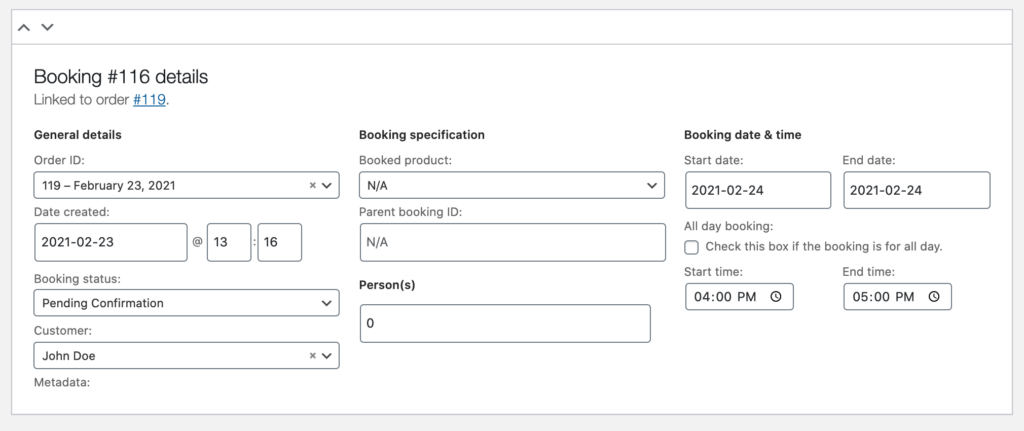 booking details