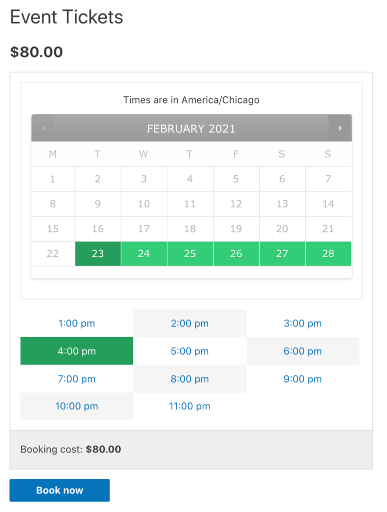 hourly booking on the front-end